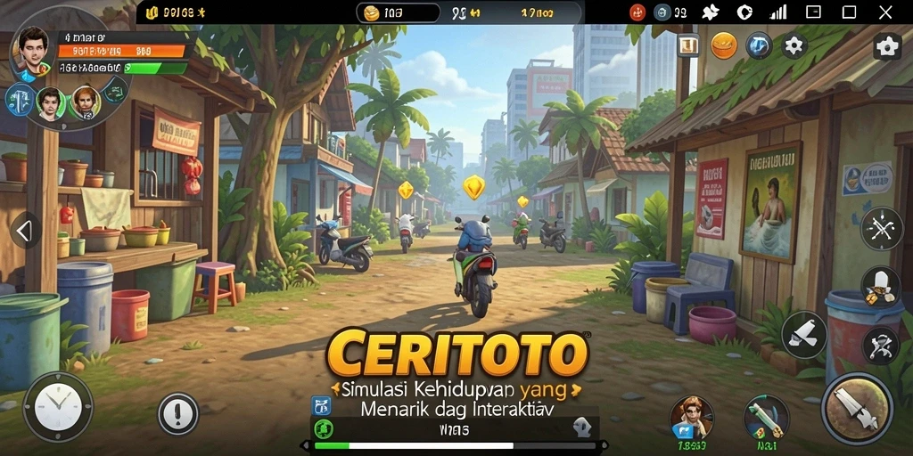 Gameplay CERITOTO yang menarik dengan karakter dan interaksi sosial.