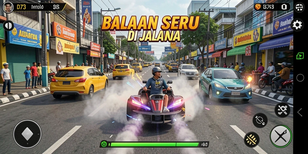 Tampilan gameplay D73 yang seru dan mendebarkan saat balapan.