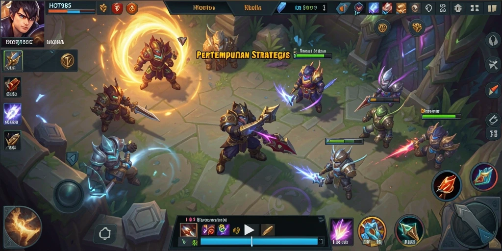 Screenshot dari gameplay intense dalam HOT985 saat pertempuran tim.
