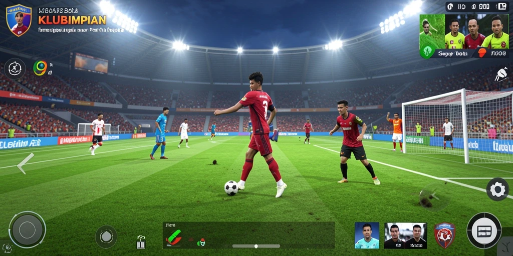 Tampilan gameplay seru di KLUBIMPIAN dengan aksi sepak bola yang mendebarkan.