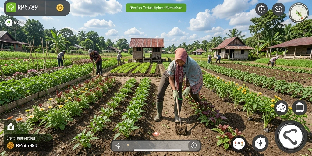 Screenshot gameplay RP6789 menampilkan lahan pertanian yang indah dan penuh warna.